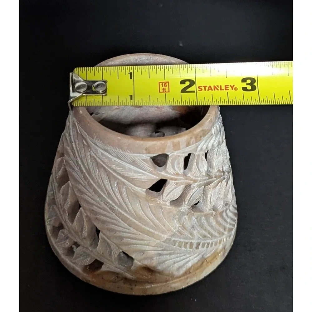Carved Stone Tealight/Votive Candle‎ Holder and Shade Tones of Browns & Pinks 6